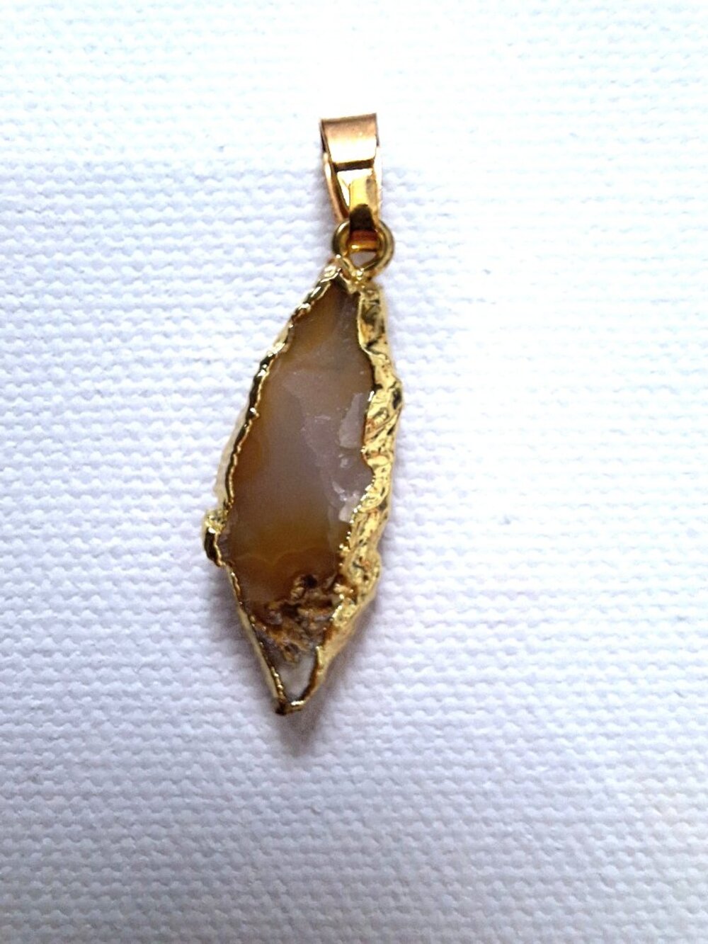 Agate Slice Pendant with Electroplated Gold Edging